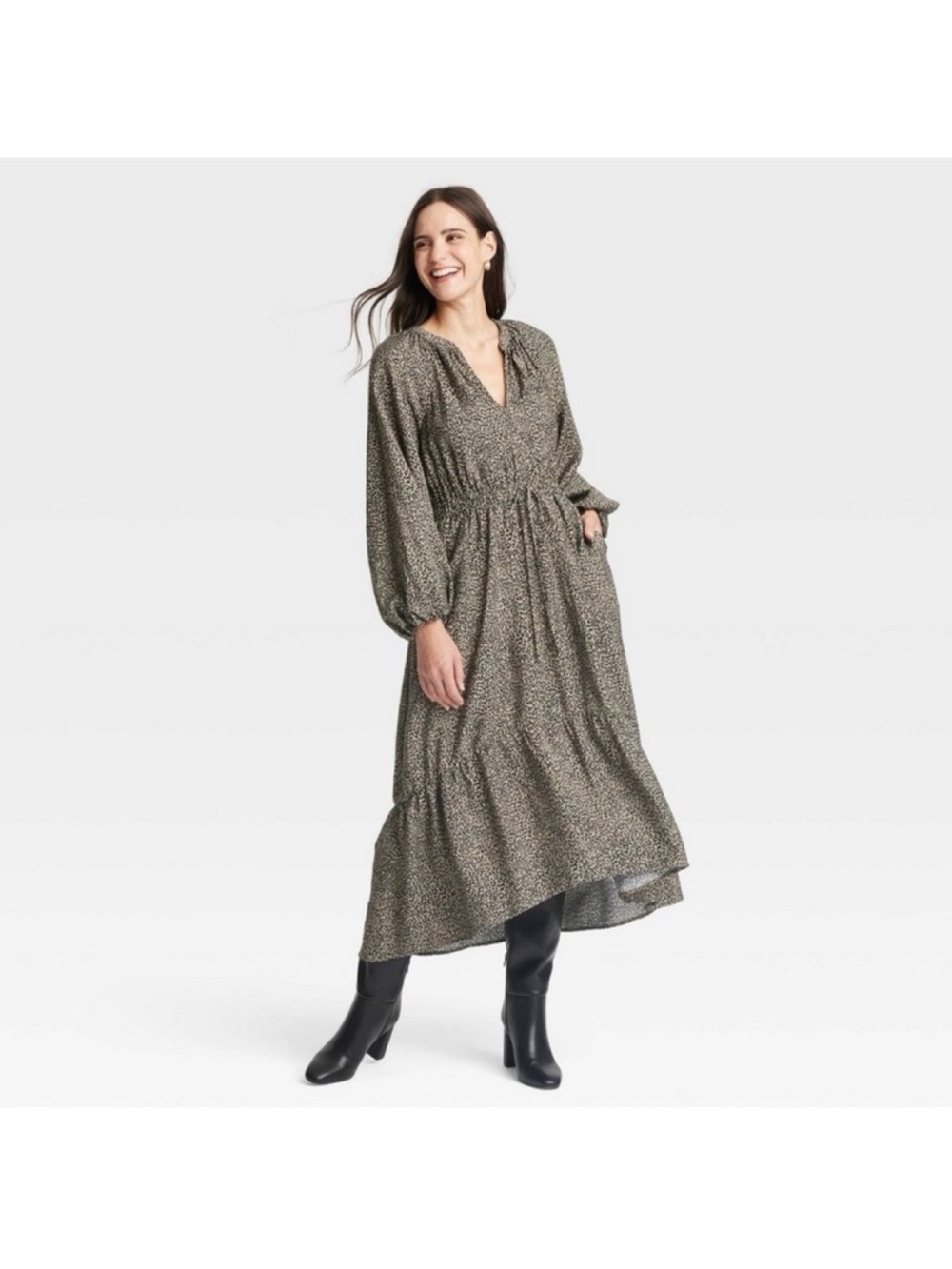 A New Day XS Long Sleeve Smocked Waist Maxi Dress - NWOT